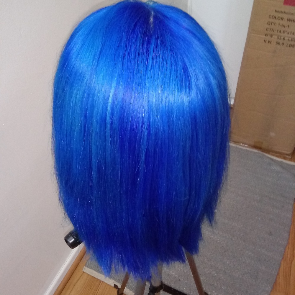 Blue bob human hair